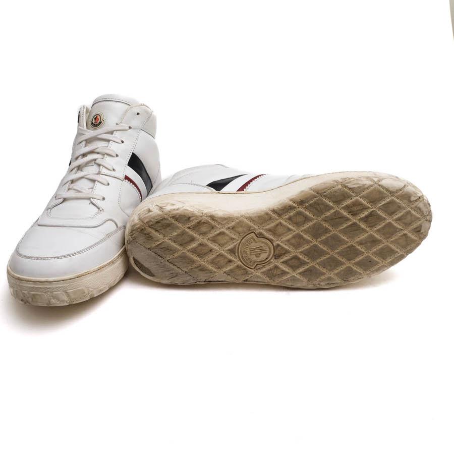 MONCLERトリコロールライン レザー ハイカット スニーカー ホワイト MONCLERトリコロールライン レザー ハイカット スニーカー ホワイト