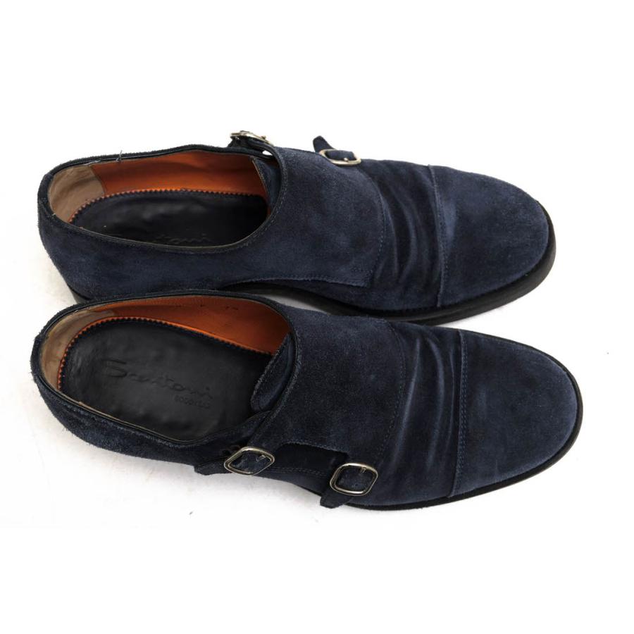 未使用　サントーニ　ブラックレザー シングルモンクストラップシューズ SANTONI（サントーニ） ビジネスシューズ 12697 牛革 カーフ ダブル