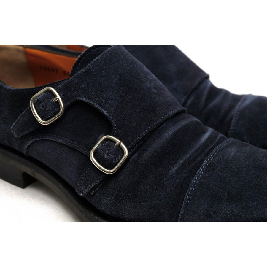 Santoni ブラック ダブルモンクストラップシューズ Santoni ブローグ モンクストラップシューズ | ブラック
