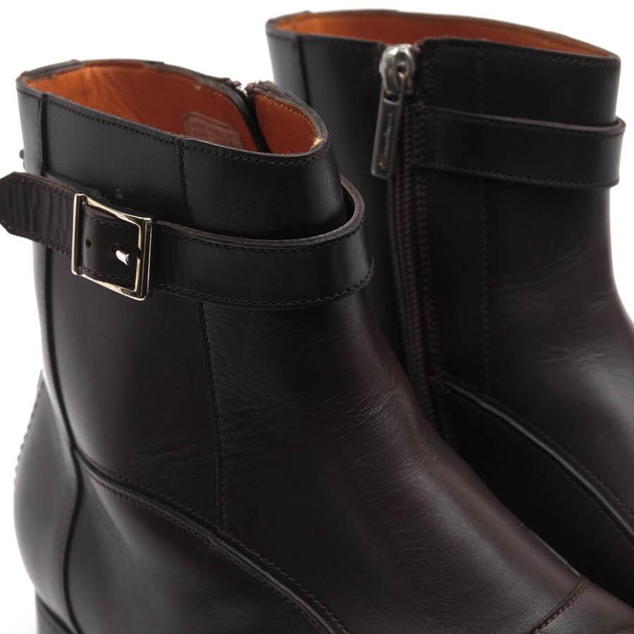 Santoni カーフレザー ベルテッド サイドジップ ショートブーツ