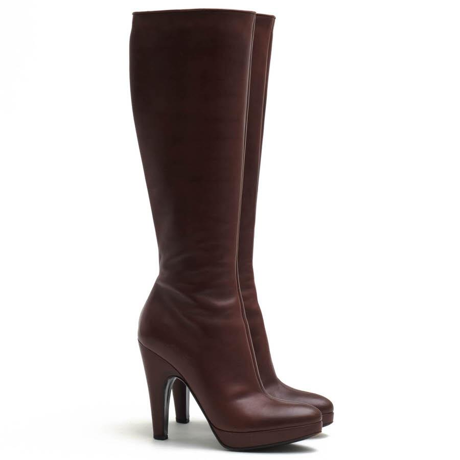 PRADA プラダ ロングブーツ 牛革 カーフ サイドジップ ハイヒール