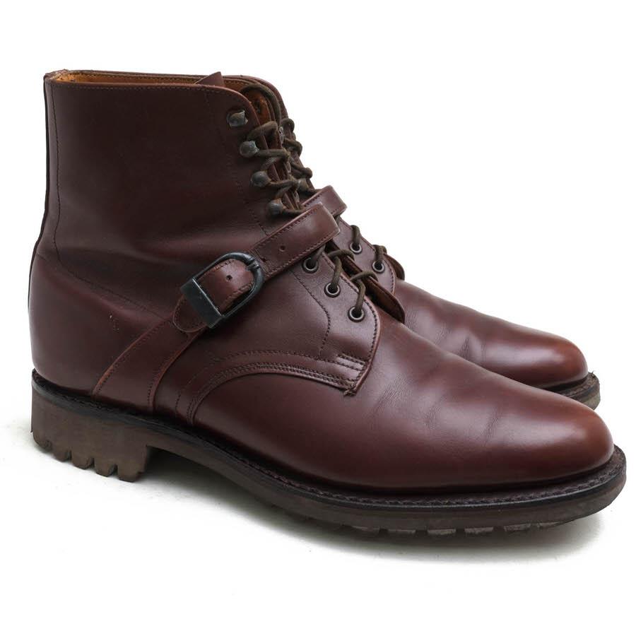 ○ロイドフットウェア Lloyd Footwear バーガンディー 牛革 レースアップブーツ T15021 ベルトストラップ グッドイヤーウェルト製  中古 Lloyd Footwear ロイドフットウェア レースアップブーツ T15021 バー