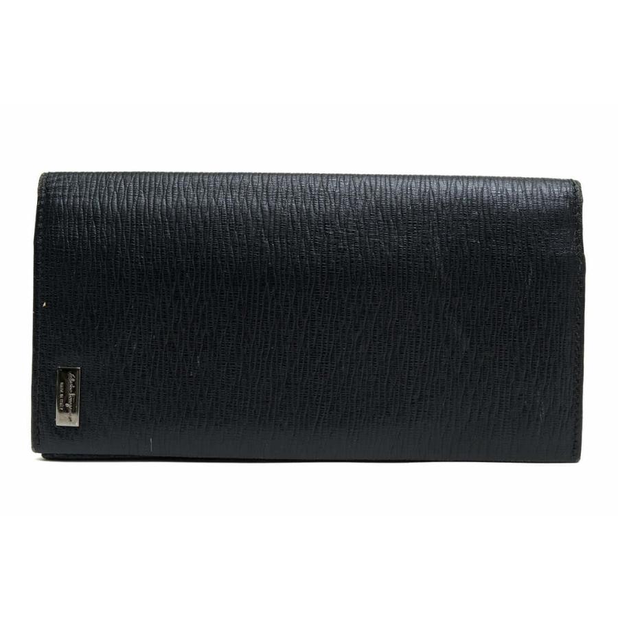 【美品】フェラガモ 長財布 札入れ レザー 革　ブラック 黒　スリムタイプ FERRAGAMO（フェラガモ） Salvatore Ferragamo 財布 長財布 ガンチーニ