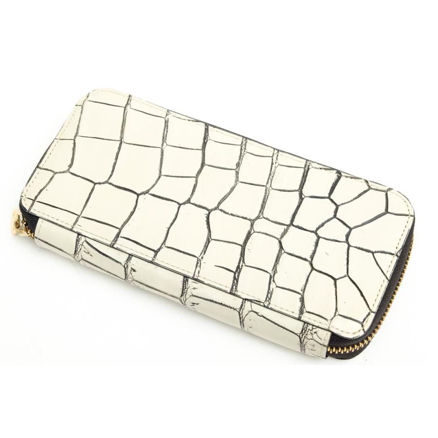 クロコダイルバニラ染め長財布スタイルクロコラウンドファスナー