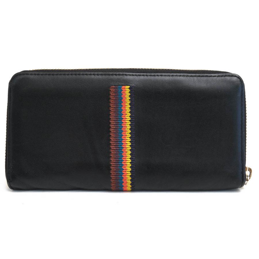 ○ポールスミス Paul Smith 牛革 長財布 PSQ034 EMBROIDERD STRIPE LONG WALLET エンブロイダードストライプ ストライプ ラウンド  中古 Paul Smith（ポール・スミス） 長財布 PSQ034 EMBROIDERD STRIPE LONG