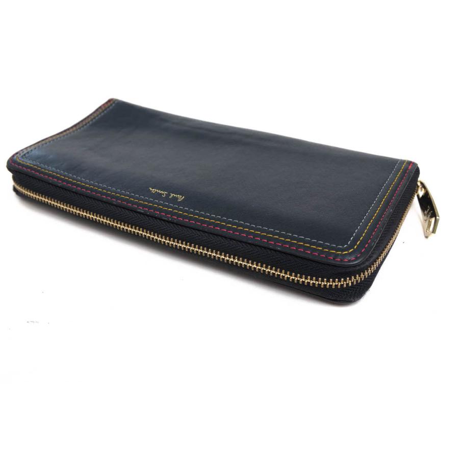 ○ポールスミス Paul Smith 牛革 カーフ 長財布 PWD615 STRIPE STITCH LONG ZIP WALLET ストライプステッチ ラウンドジップ ラウン 中古 Paul Smith（ポール・スミス） 長財布 PWD615 STRIPE STITCH LONG ZIP