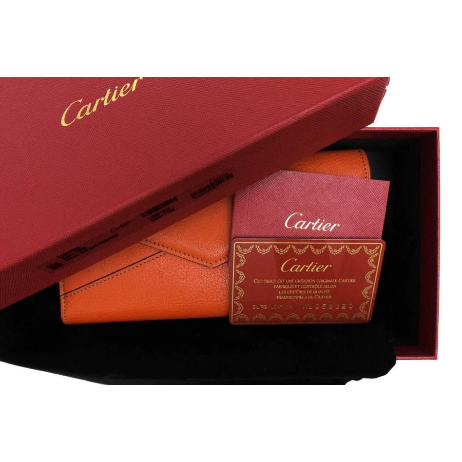 ○カルティエ Cartier 牛革 カーフ 長財布 L3001312 Les Must Tangerine レ マスト ビスモチーフ 小銭入れあり レディース 【中古  中古 Cartier（カルティエ） 長財布 L3001312 Les Must Tangerine レ マスト