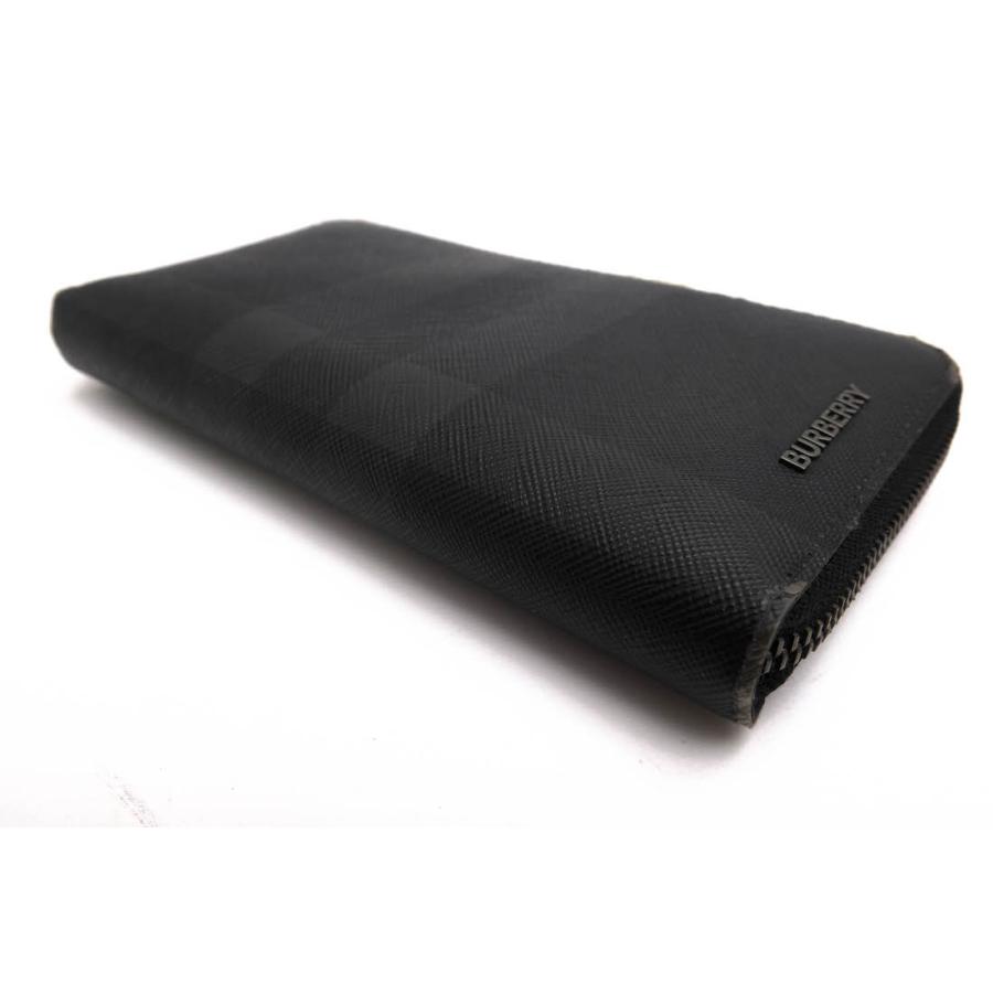 ○バーバリー BURBERRY  長財布 8064586 Charcoal Check and Leather Ziparound Wallet ラウンドジップ ラウンドファスナー メンズ 中古 BURBERRY（バーバリー） 長財布 8064586 Charcoal Check and Leather