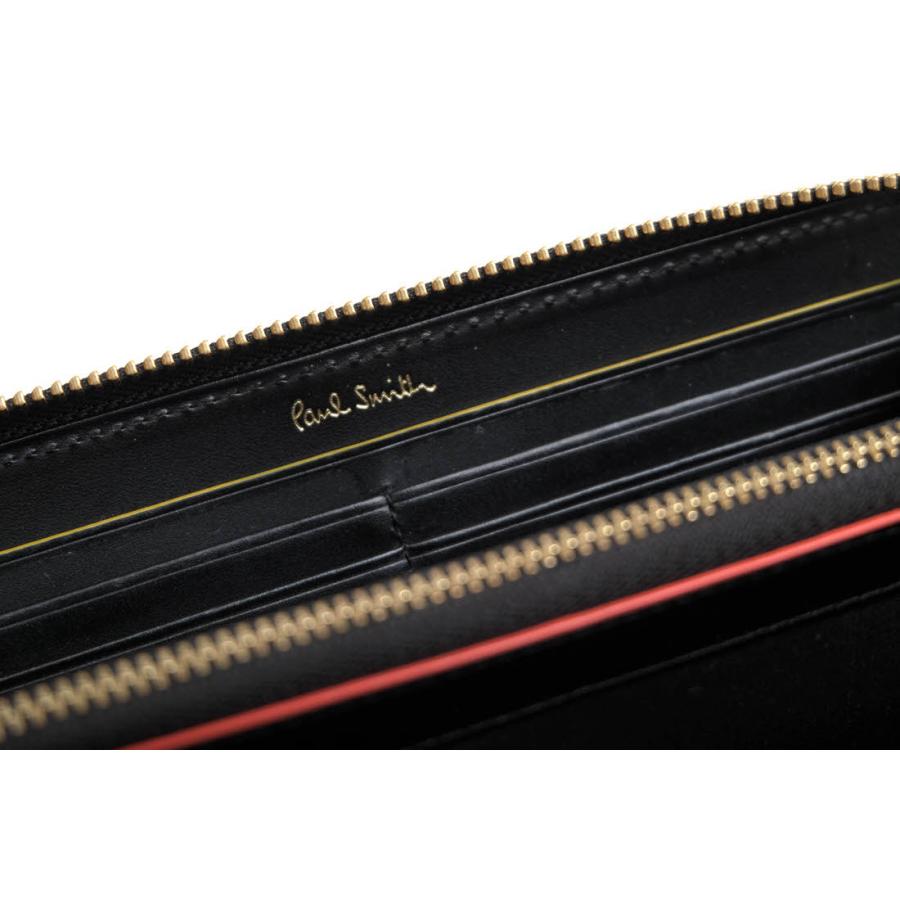 ○ポールスミス Paul Smith カーフスキン 牛革 長財布 P156 インセットストライプ 水シボ風型押し 小銭入れあり ラウンドジップ ラ 中古 Paul Smith（ポール・スミス） 長財布 P156 インセットストライプ