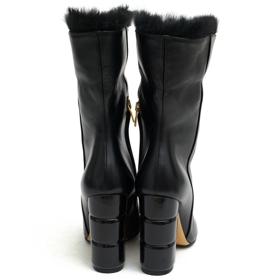 Salvatore Ferragamo 黒羊皮ファーブーツ 23cm