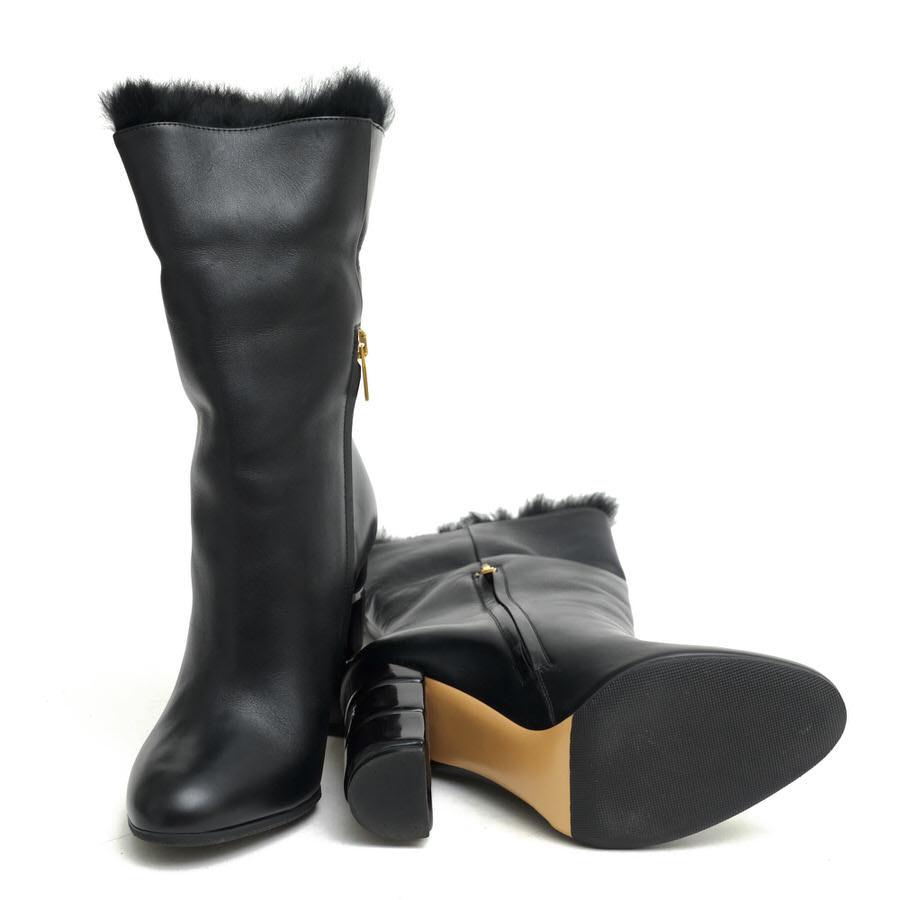 Salvatore Ferragamo 黒羊皮ファーブーツ 23cm