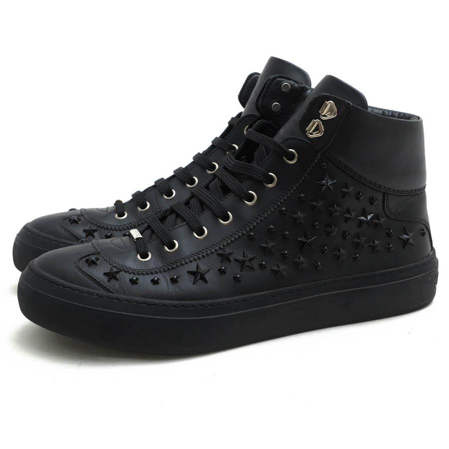 極美品 ジミーチュウ ハイカットスニーカー 41 スタッズ アーガイル 牛革 黒 JIMMY CHOO（ジミーチュウ） ハイカットスニーカー ARGYLE-OMX 牛革