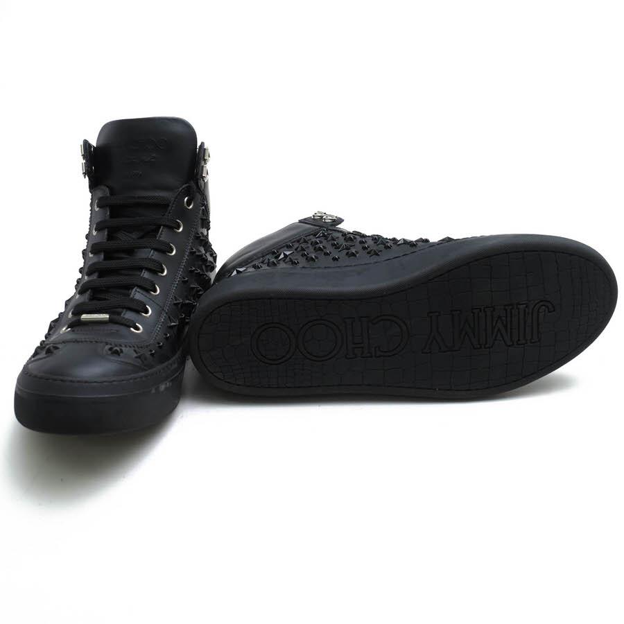 極美品 ジミーチュウ ハイカットスニーカー 41 スタッズ アーガイル 牛革 黒 JIMMY CHOO（ジミーチュウ） ハイカットスニーカー ARGYLE-OMX 牛革