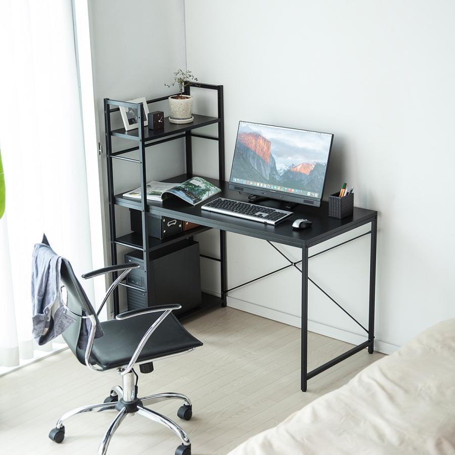 パソコンデスク ラック付きデスク 幅120cm 収納 棚付き 木製 おしゃれ YKDESKH022BKデスク市場 通販
