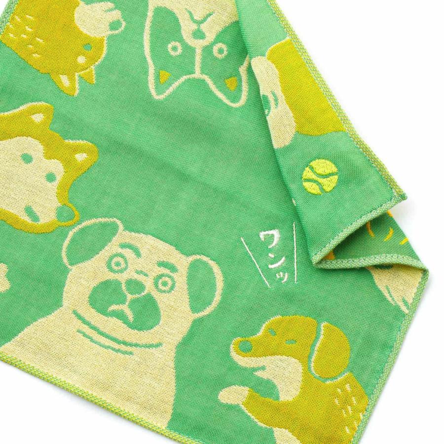 12重ガーゼハンカチ　dog green ハンドタオル HIGHTIDE（ハイタイド） ニューレトロ ガーゼハンカチ 手ぬぐい