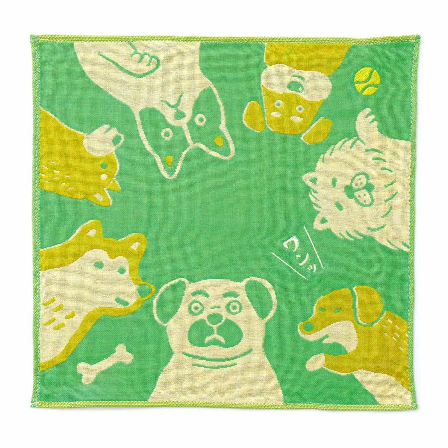 12重ガーゼハンカチ　dog green ハンドタオル HIGHTIDE（ハイタイド） ニューレトロ ガーゼハンカチ 手ぬぐい