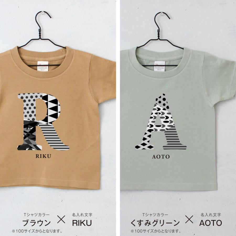 Tシャツ 名入れ キッズ ベビー 誕生日 イニシャル モノトーン 名前入り