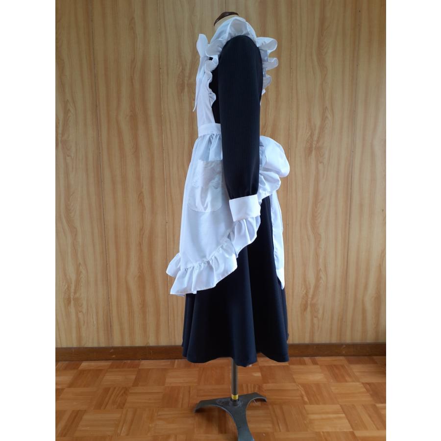 メイド服、2Ｌ 角襟黒クラシカルロングワンピースと白ロングフリルエプロン メイド服、角襟、黒クラシカルロングワンピースと白ロングフリル