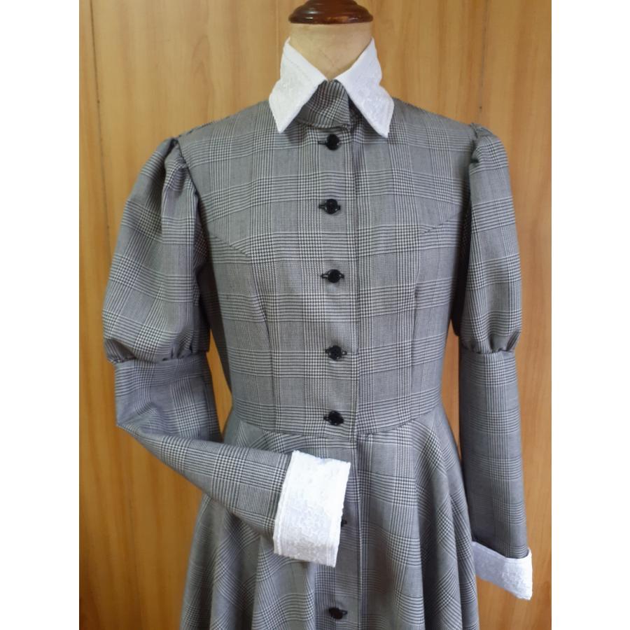 メイド服　角襟グレンチェッククラシカル　ロングワンピース　サイズは S　 M 　 L_5