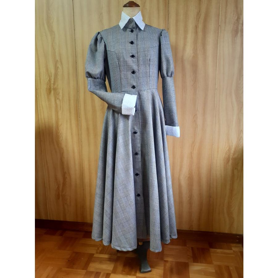 メイド服　角襟グレンチェッククラシカル　ロングワンピース　サイズは S　 M 　 L_7