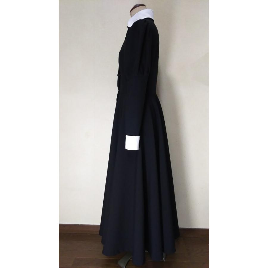 メイド服 クラシカル ワンピース 丸衿 黒 S M L 襟とカフスは
