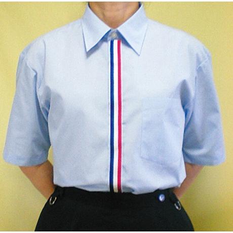 シャツ　水色　×トリコロール　おしゃれユニフォームレディースシャツ　メンズシャツ長袖　半そで　２Ｓ　Ｓ　Ｍ　Ｌ　２Ｌ　３Ｌ　４Ｌ｜dessert-store