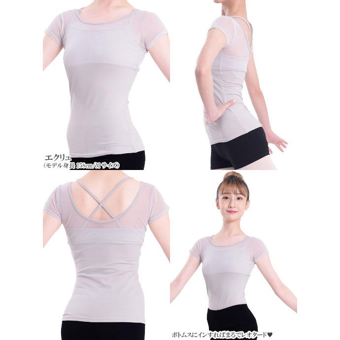 バレエ 大人 チュールネット・バッククロス半袖レオトップ : ドゥッ
