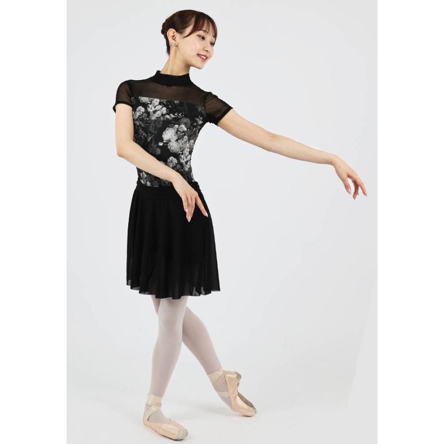 バレエ 大人 サラカラプリント・ハイネック半袖レオトップ 花柄 日本製