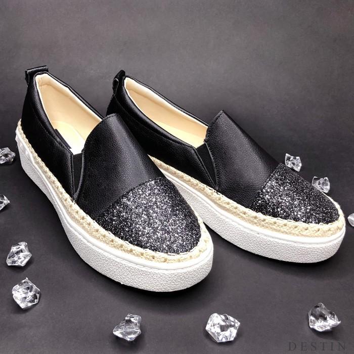 スリッポン レディース 厚底 おしゃれ 歩きやすい 疲れない スニーカー フラット ぺたんこ 黒 ラメ Destin 通販 Yahoo ショッピング