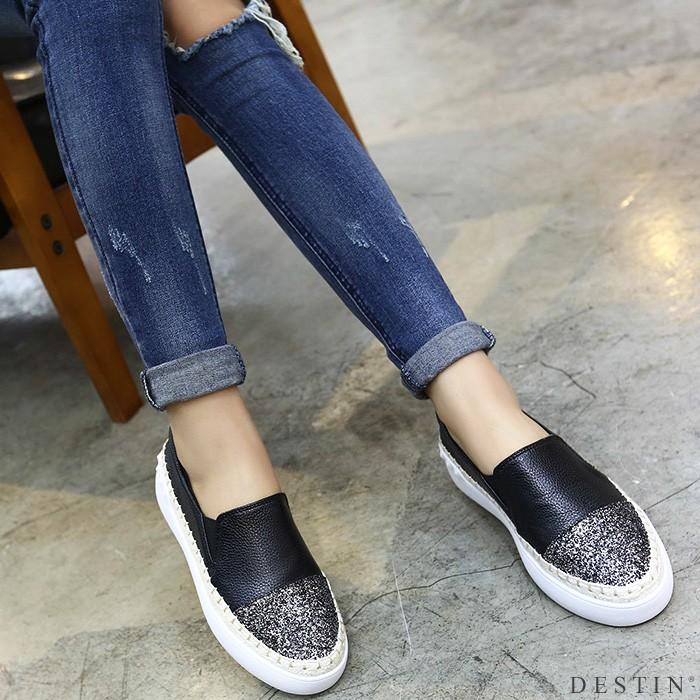 スリッポン レディース 厚底 おしゃれ 歩きやすい 疲れない スニーカー フラット ぺたんこ 黒 ラメ Destin 通販 Yahoo ショッピング