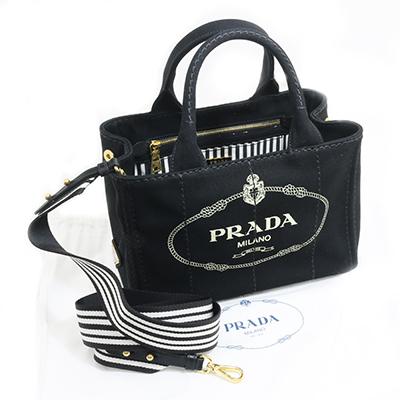 PRADA プラダ 1BG439 ZKI F0N12 CANAPA カナパ ブラック オフホワイト ハンドバッグ トートバッグ ロゴプリント｜deva-online