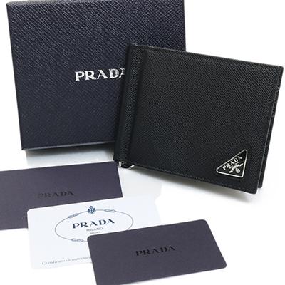 PRADA プラダ 2MN077 QHH F0002 NERO ブラック マネークリップ 二つ折り財布 カードケース トライアングルロゴ