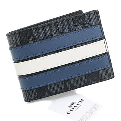 売れ筋がひ贈り物 コーチアウトレット Coach スリム 小銭入れなし シグネチャー柄 チャコール デニム チョーク Qboh0 3004 二つ折り財布 財布