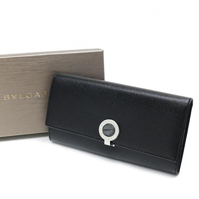 BVLGARI ブルガリ 30414 ブルガリブルガリ ブラック ロゴクリップ留め具 フラップ開閉 長財布｜deva-online