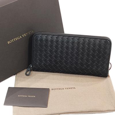 極美品 ボッテガ ヴェネタ イントレチャート ジッピー 長財布 ブラック 現行IC・極美品】ボッテガ マキシイントレチャート ジッピー