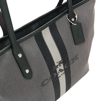 COACH トートバッグ グレー/ブラック ストライプ