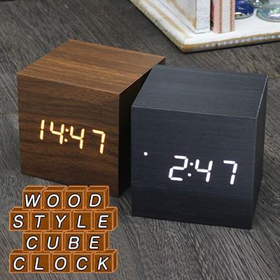 WOOD STYLE CUBE CLOCK ウッド風 キューブクロック AN002 ブラック  ブラウン | 