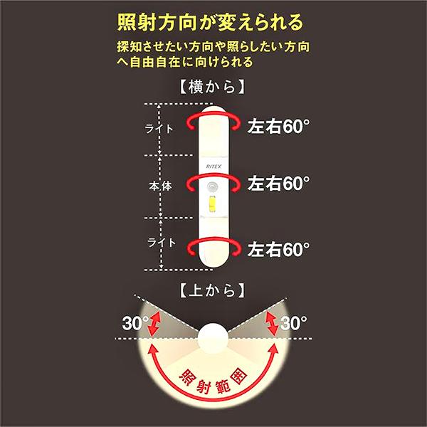 RITEX ASL-025 どこでもスリムセンサーライト 屋内用 集電型赤外線人感センサー 0.3W高輝度電球色LED×2(約30ルーメン) 電池式(別売) |  | 08