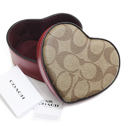 美品 COACH コーチ ハート アクセサリーボックス ジュエリーケース COACH コーチアウトレット C1690 S1M カーキ×1941レッド