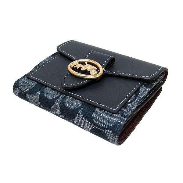 【COACH（コーチ）】デニム コンパクトウォレット COACH】コーチ 財布 デニム レザー シグネチャー ロゴ