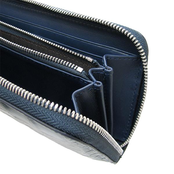 クロコダイル長財布 ネイビー ジップアラウンド メンズ財布 革
