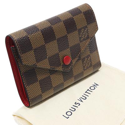 LOUIS VUITTON ルイヴィトン N41659 ポルトフォイユ・ヴィクトリーヌ ダミエ エベヌ コクリコ 三つ折り財布｜deva-online