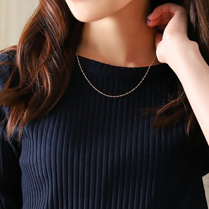 18金ネックレス k18 ネックレスチェーン スクリュー チェーン 1.6mm幅 レディース ネックレス チェーン 18k ゴールドの画像