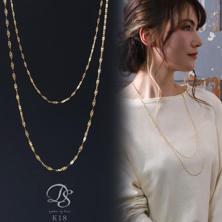 DEVAS 18金ネックレス k18 ネックレスチェーン 2連ロングネックレス 