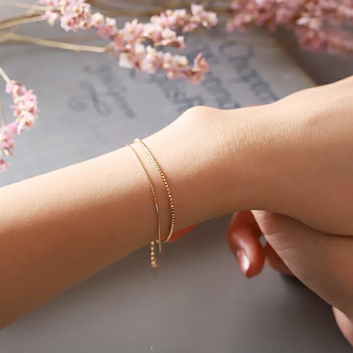 18金 ブレスレット k18 18金ブレスレット 18k レディース 2連 ベネチアンチェーン 1mm 0.5mm ゴールド チェーン | DEVAS | 09