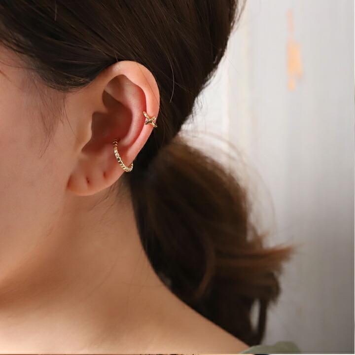 イヤーカフ 18金 イヤカフ k18 18k レディース ノンホール ピアス クロス 十字架 18 金 ノンホールピアス シンプル | DEVAS | 09
