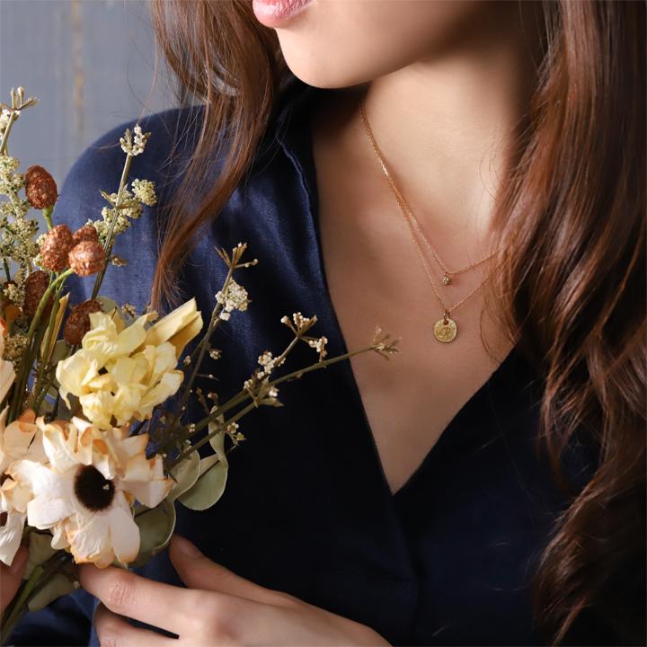 18金ネックレス k18 ネックレス 18金 レディース イニシャルネックレス イニシャル アルファベット コイン 刻印 18k | DEVAS | 14