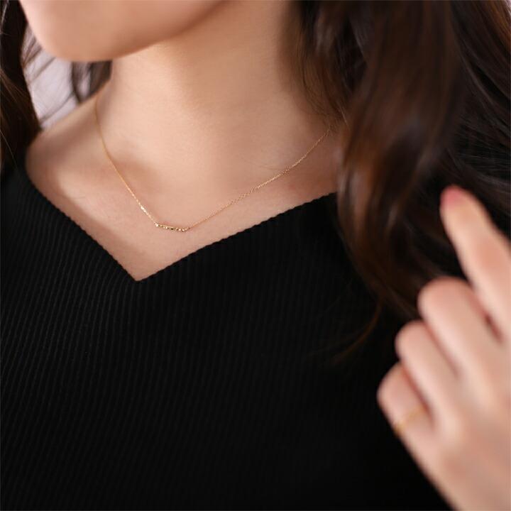 18金ネックレス k18 ネックレス 18金 レディース バー ストレート 凸凹 槌目 横棒 地金 18k ゴールド シンプル | DEVAS | 06