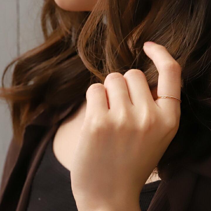 18金 リング k18 ピンキーリング ピンクゴールド 指輪 k18リング 2連 ひねり 18k レディース 18金指輪 18金リング | DEVAS | 07