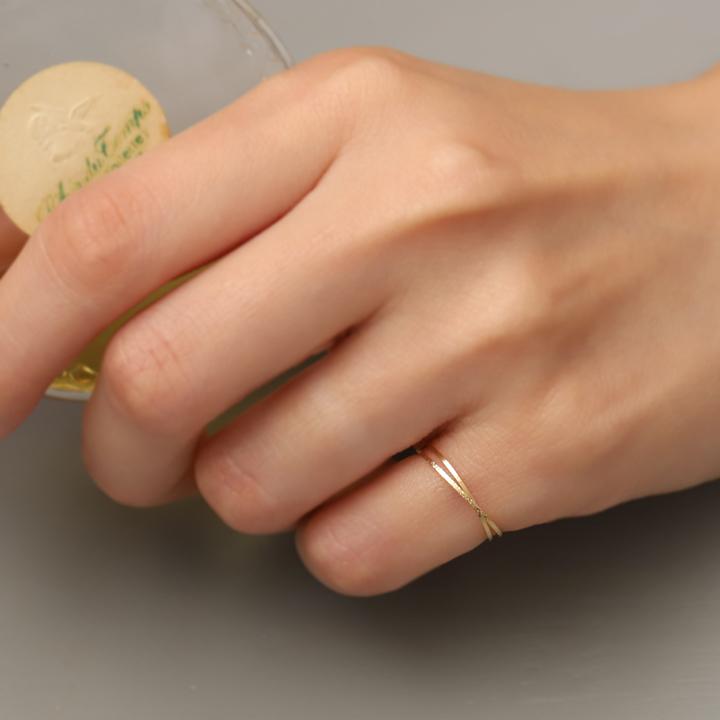 18金 リング k18 ピンキーリング k18リング 2連 角状 18k 指輪 レディース 18金指輪 18金リング 18kリング シンプル | DEVAS | 08